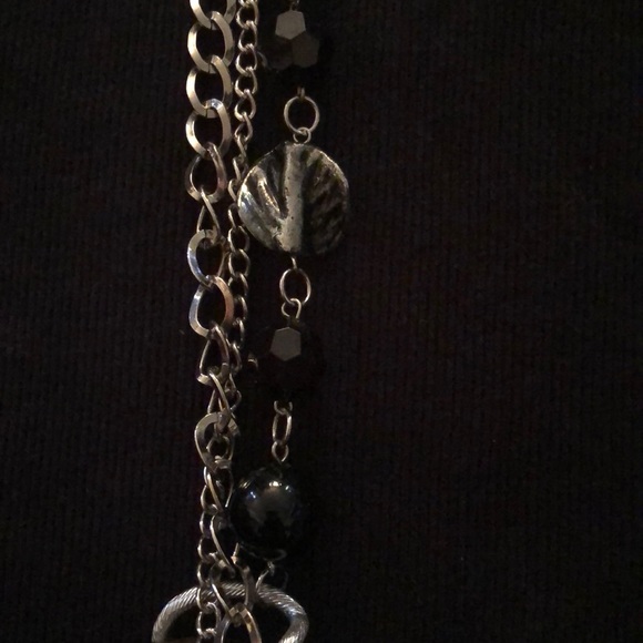 Long Black Silver Chain Layer Necklace New - Picture 4 of 7